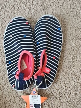 Joules Navy & White Striped Kids Water Shoes with Coral Trim and Multicolor Dots